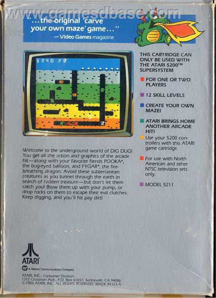 Dig Dug - Atari 5200 video game collectible - Main Image 2