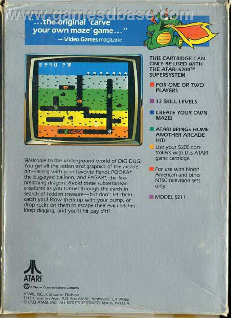 Dig Dug - Atari 5200 video game collectible - Main Image 2