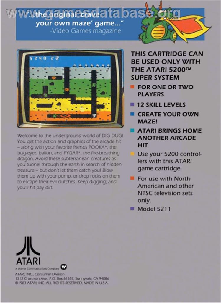 Dig Dug - Atari 5200 video game collectible - Main Image 2