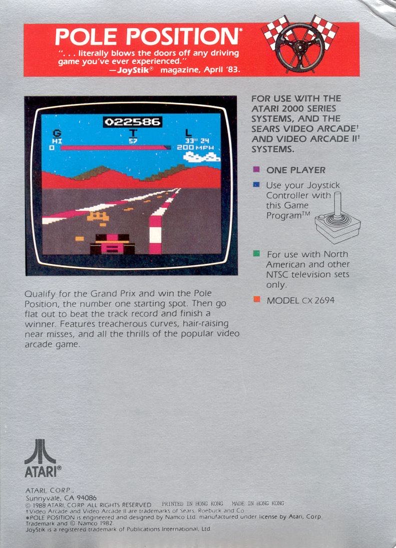 Pole Position - Atari 2600 (Atari Corp. - 1) video game collectible [Barcode 0077000026941] - Main Image 2