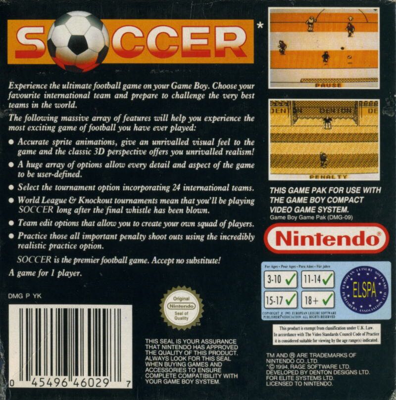 Soccer - Nintendo Game Boy (GameTek - 1) video game collectible - Main Image 2