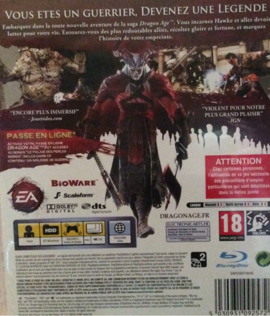 Dragon Age II PS3 - Sony PlayStation 3 (PS3) (Electronic Arts - 1) video game collectible [Barcode 5030931092572] - Main Image 2
