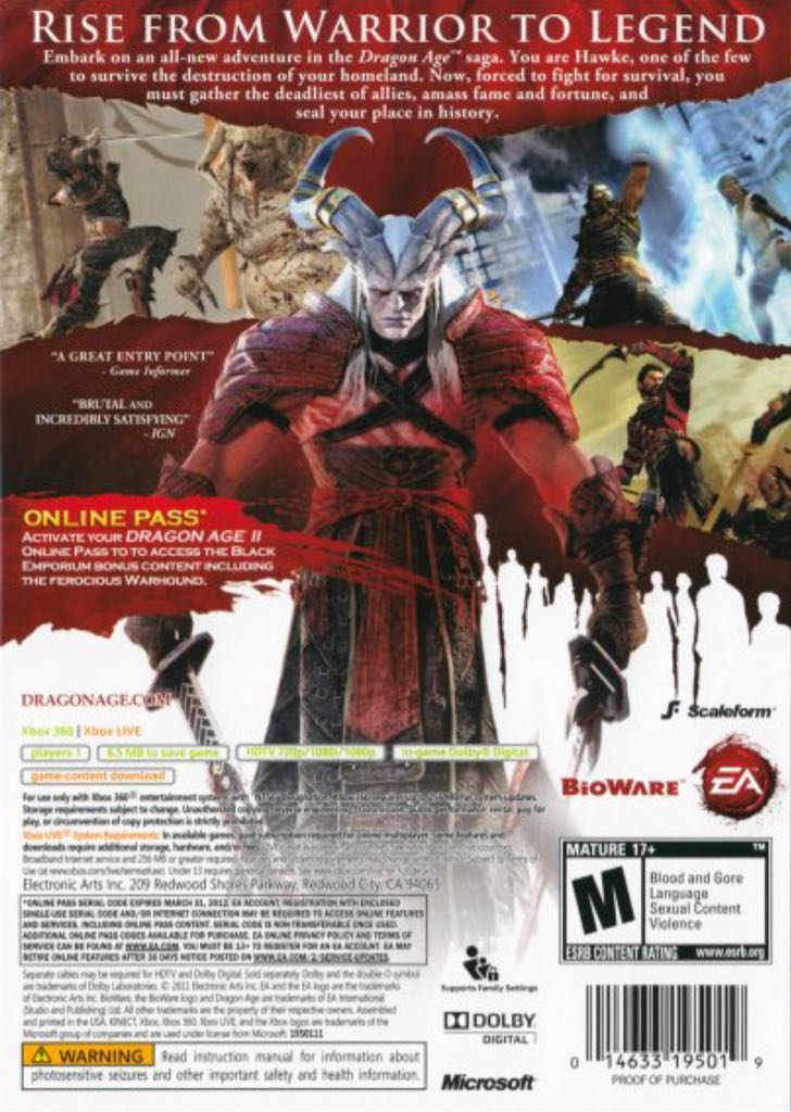 Dragon Age II - Microsoft Xbox 360 (Electronic Arts - 1) video game collectible [Barcode 5030945092582] - Main Image 2