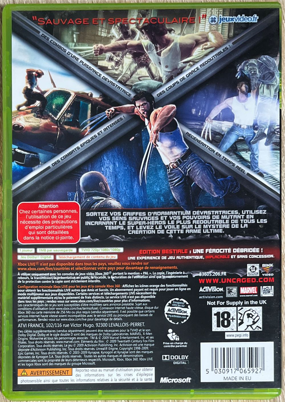 X360 / X-Men Origins : Wolverine Édition Bestiale - Microsoft Xbox 360 (1) video game collectible [Barcode 5030917065927] - Main Image 2