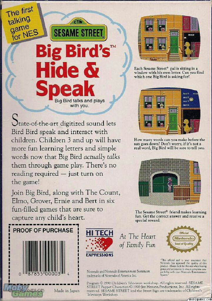 Big Birds Hide And Speak - Nintendo Entertainment System (NES) video game collectible - Main Image 2