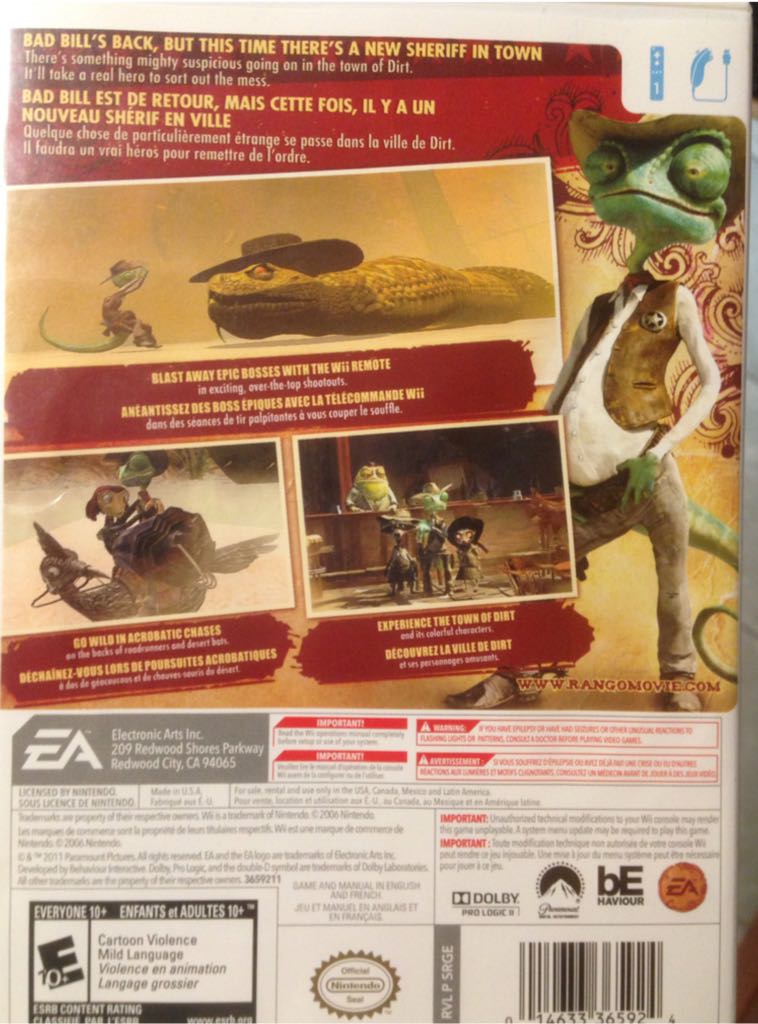 Rango - Nintendo Wii ((EA) Electronic Arts - 1) video game collectible [Barcode 014633098976] - Main Image 2
