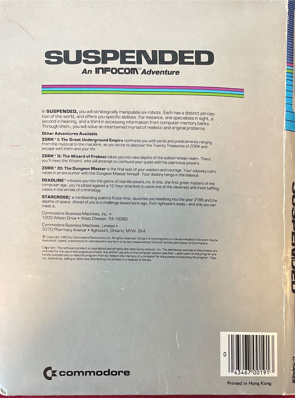 Suspended - Commodore 64 (Infocom) video game collectible [Barcode 043467001913] - Main Image 2