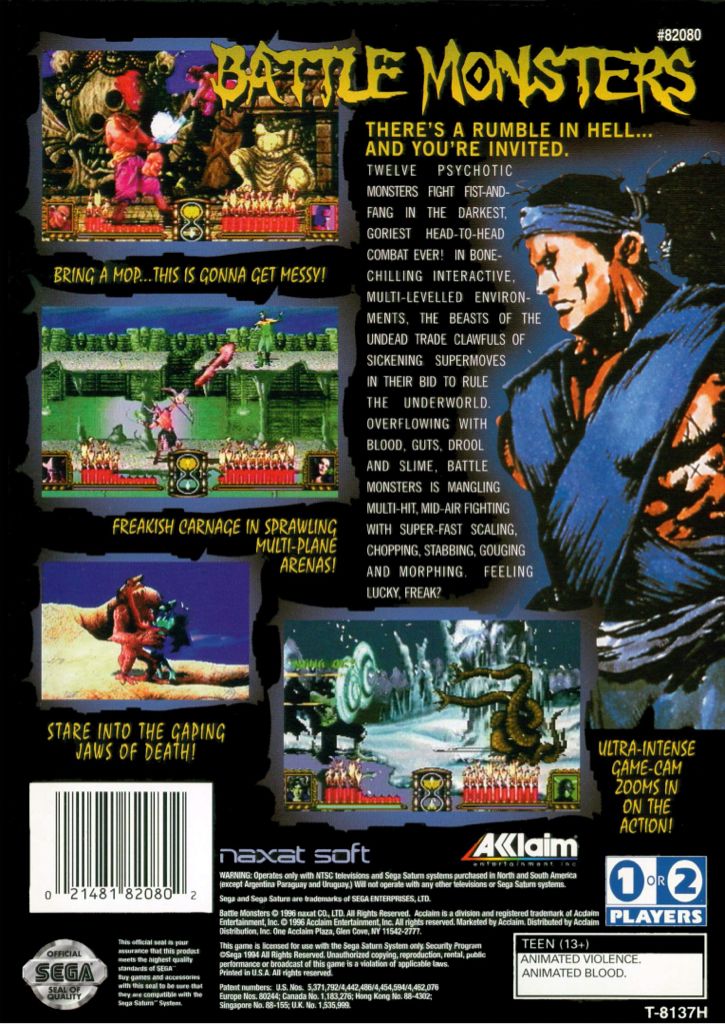 Battle Monsters - Sega Saturn (Acclaim Entertainment - 2) video game collectible [Barcode 021481820802] - Main Image 2