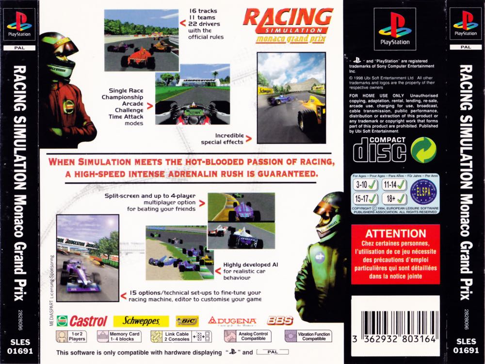 Racing Simulation Monaco Grand Prix - Sony PlayStation (Ubi Soft - 1-2) video game collectible [Barcode 3362932803164] - Main Image 2