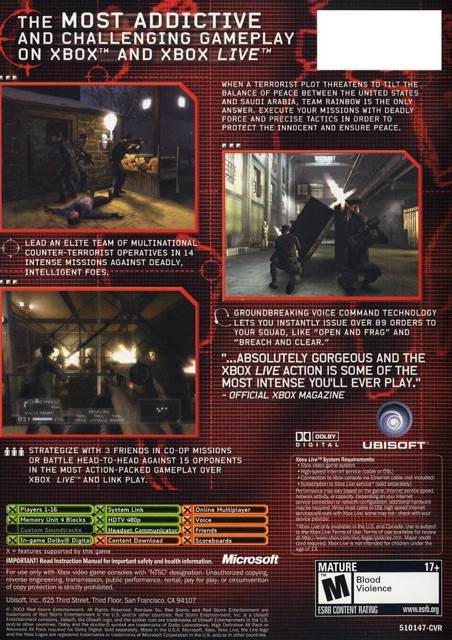 Tom Clancys Rainbow Six 3 - Microsoft Xbox video game collectible - Main Image 2