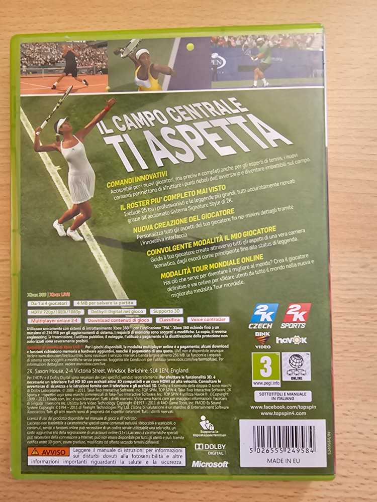 Top Spin 4 - Microsoft Xbox 360 video game collectible [Barcode 5026555249584] - Main Image 2
