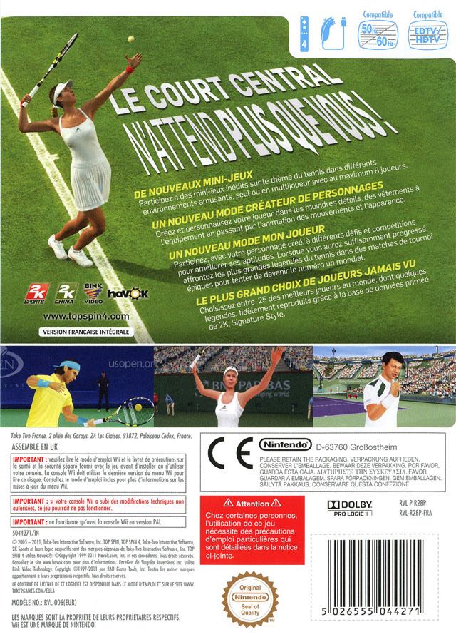 Top Spin 4 - Nintendo Wii (2K Sports - 1-4) video game collectible [Barcode 710425349416] - Main Image 2