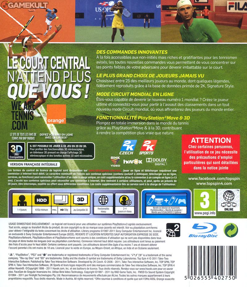 Top Spin 4 - Sony PlayStation 3 (PS3) video game collectible - Main Image 2