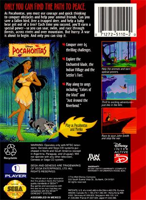 Disney’s Pocahontas - Sega Genesis (Mega Drive) (Disney Interactive Studios - 1) video game collectible [Barcode 071272511020] - Main Image 2