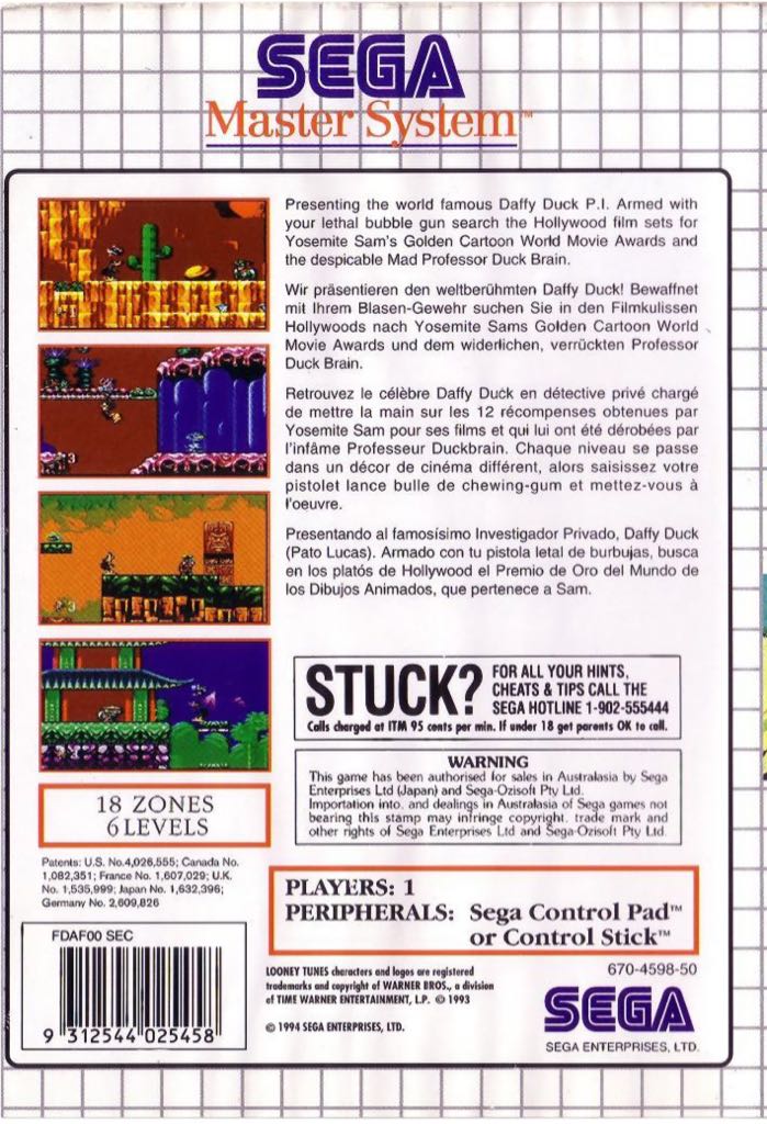 Daffy Duck In Hollywood - Sega Master System video game collectible - Main Image 2
