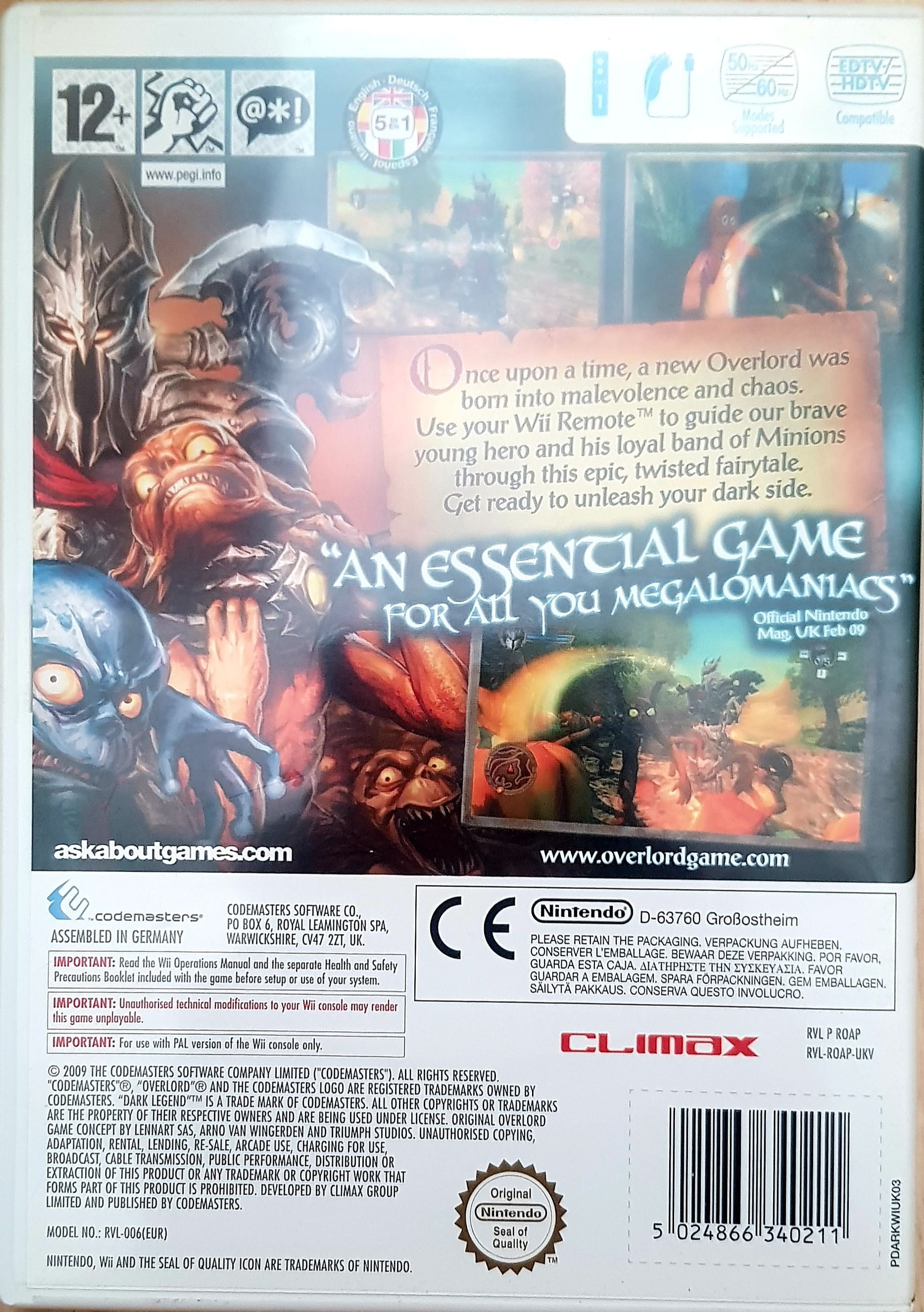 Overlord: Dark Legend - Nintendo Wii (Codemasters - 1) video game collectible [Barcode 5024866340211] - Main Image 2