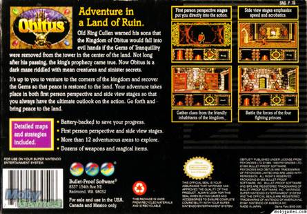 Obitus - Nintendo Super Nintendo Entertainment System (SNES) (Bulletproof Software - 1) video game collectible [Barcode 715504030506] - Main Image 2