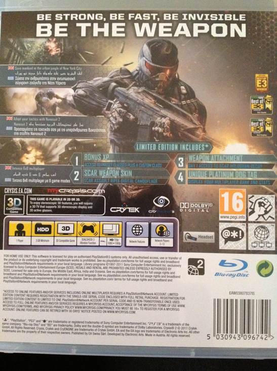 Crysis 2 - Sony PlayStation 3 (PS3) (Crytek - 1) video game collectible [Barcode 5030943096742] - Main Image 2