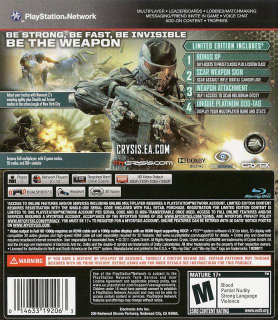Crysis 2 Limited Edition - Sony PlayStation 3 (PS3) (EA - 1) video game collectible [Barcode 5030946096749] - Main Image 2