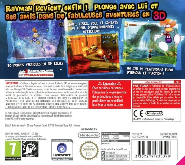 Rayman 3D - Nintendo 3DS (Ubisoft - 1 Players) video game collectible [Barcode 0008888166740] - Main Image 2