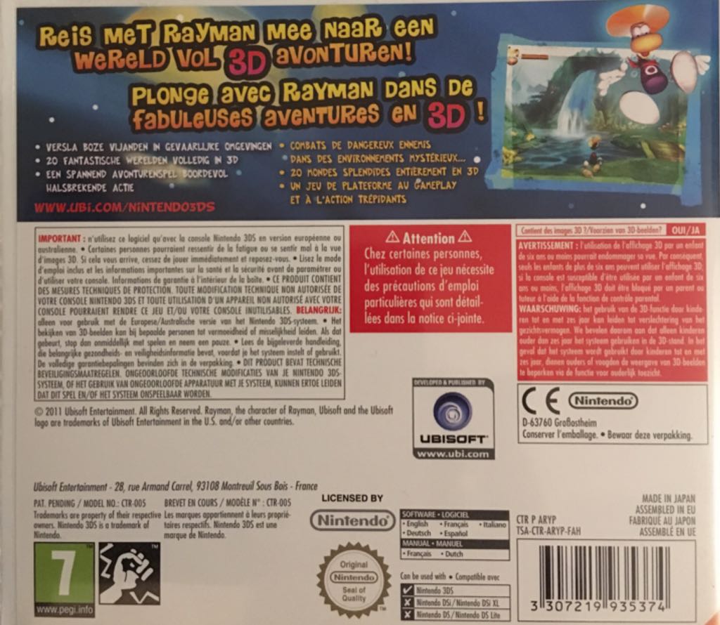 Rayman 3D - Nintendo 3DS (Ubisoft - 1) video game collectible [Barcode 3307219935374] - Main Image 2
