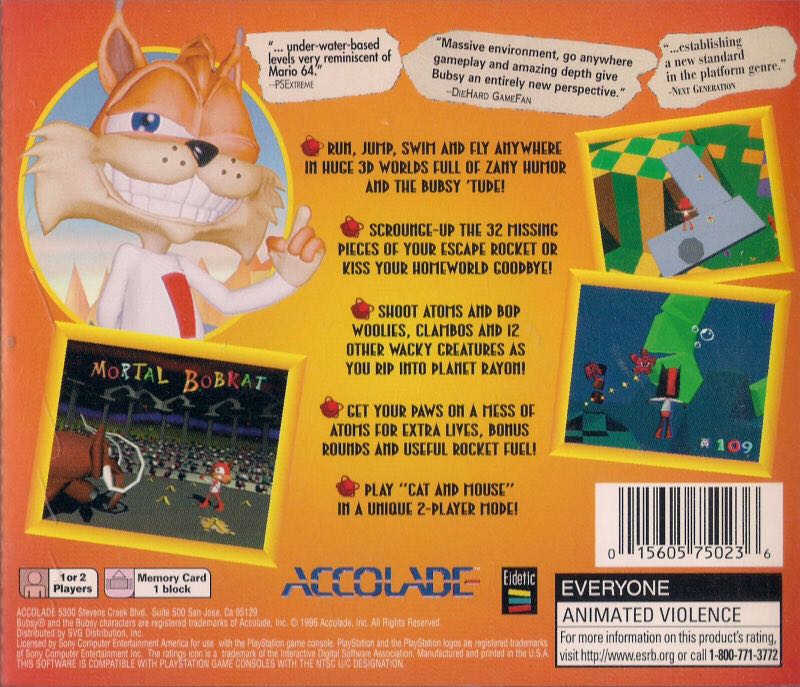 Bubsy 3D - Sony PlayStation (Accolade - 1-2) video game collectible - Main Image 2