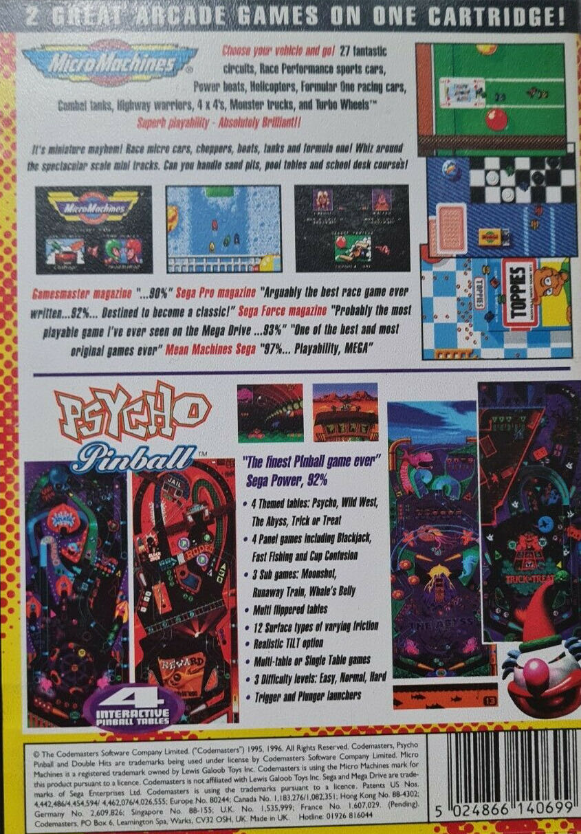 Double Hits: Micro Machines and Psycho Pinball - Sega Genesis (Mega Drive) (1-4) video game collectible [Barcode 5024866140699] - Main Image 4