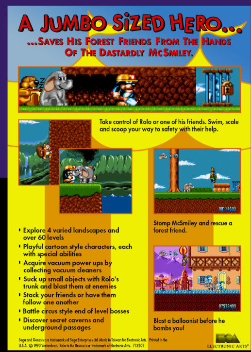 Rolo To The Rescue - Sega Mega Drive (Electronic Arts/EA Games - 1) video game collectible [Barcode 5015839138997] - Main Image 4