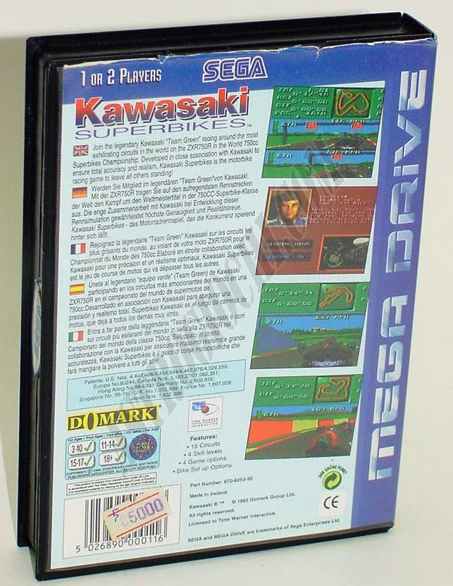 Kawasaki Superbikes - Sega Mega Drive (Domark - 1-2) video game collectible [Barcode 5026890000116] - Main Image 2