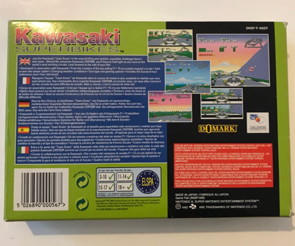 Kawasaki Superbikes - Nintendo Super Nintendo Entertainment System (SNES) video game collectible - Main Image 2