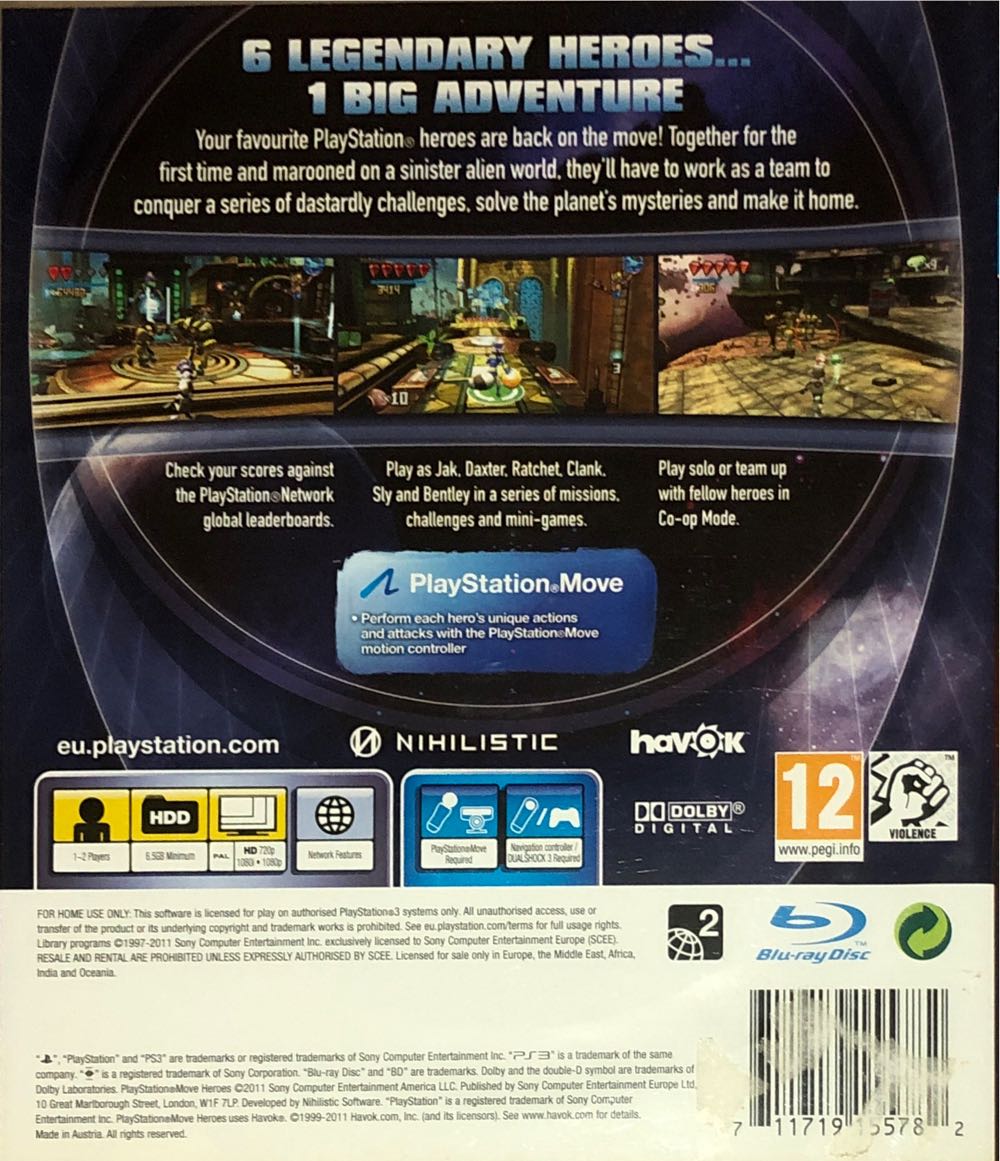 Playstation Move Heroes - Sony PlayStation 3 (PS3) (Sony Computer Entertainment America - 2) video game collectible [Barcode 711719155782] - Main Image 2
