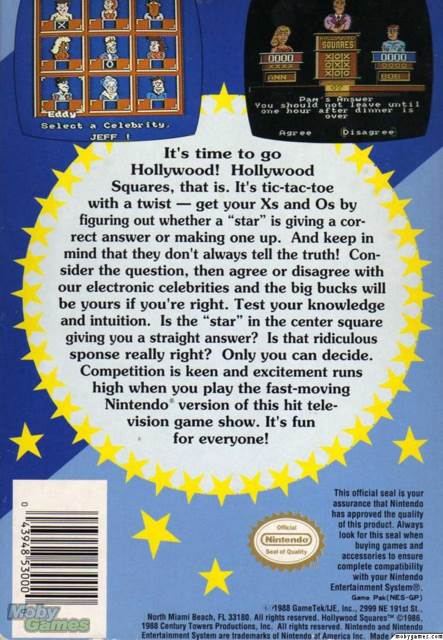 Hollywood Squares - Nintendo Entertainment System (NES) (GameTek - 1-2) video game collectible [Barcode 043948530000] - Main Image 2