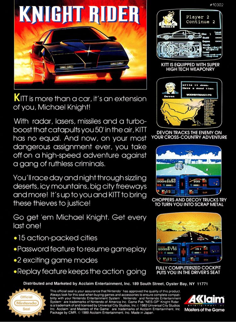 Knight Rider - Nintendo Entertainment System (NES) (Akklaim - 1) video game collectible [Barcode 021421703028] - Main Image 2