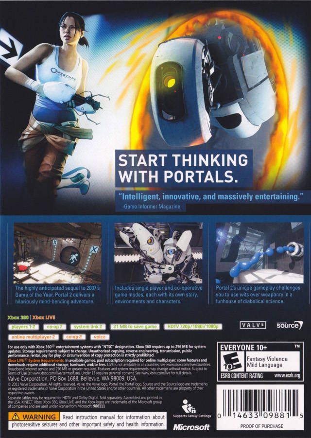Portal 2 - Microsoft Xbox 360 (Valve Corporation - 2) video game collectible [Barcode 014633365252] - Main Image 2