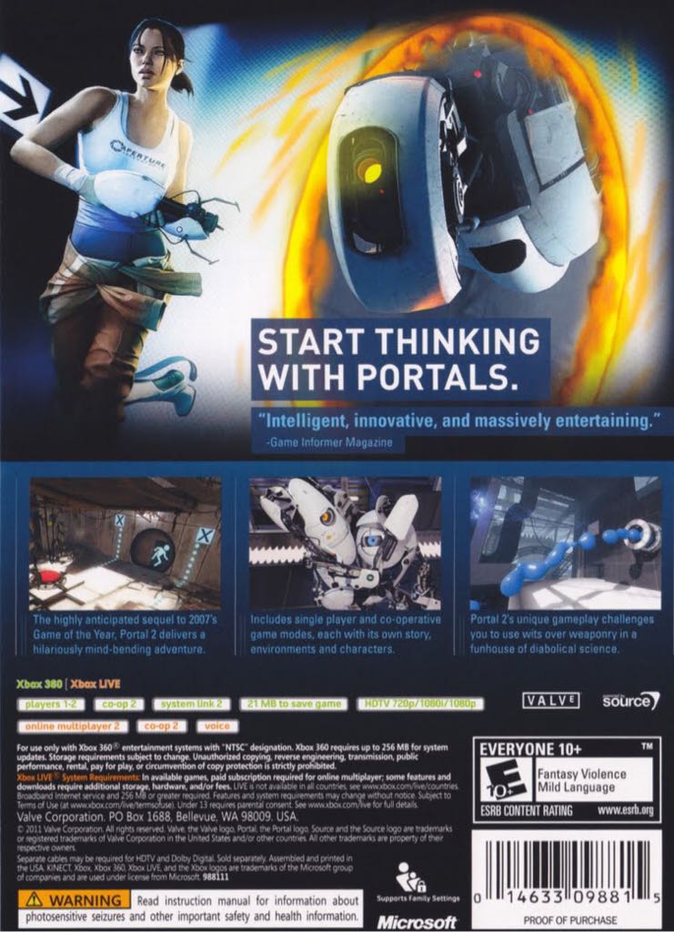 Portal 2 - Microsoft Xbox 360 (BC - Games With Gold X360 - 1-2 Local, 2 Online) video game collectible [Barcode 5030931107047] - Main Image 2