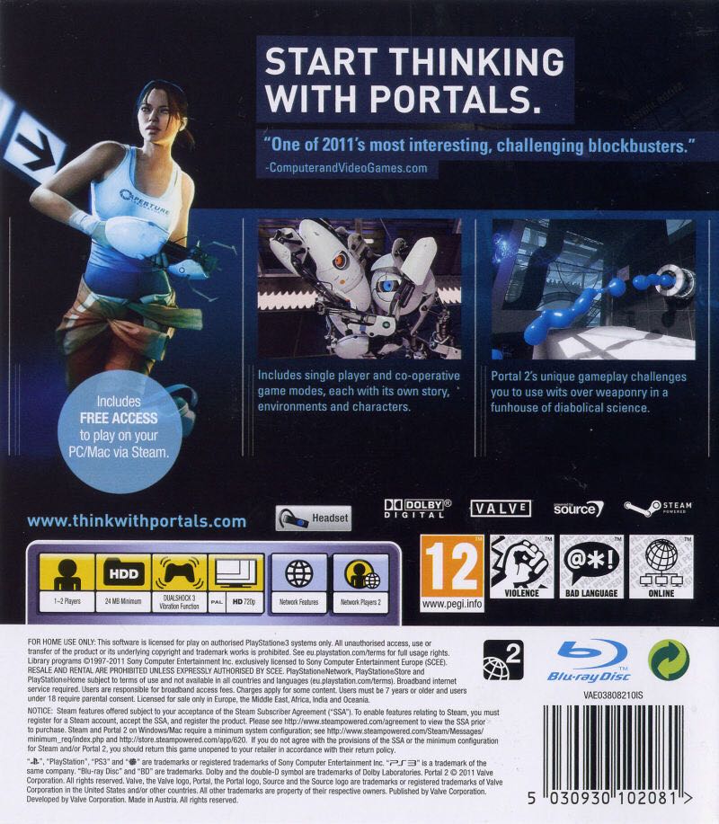 Portal 2 - Sony PlayStation 3 (PS3) (Valve Corporation - 1-2) video game collectible [Barcode 5030946102082] - Main Image 2