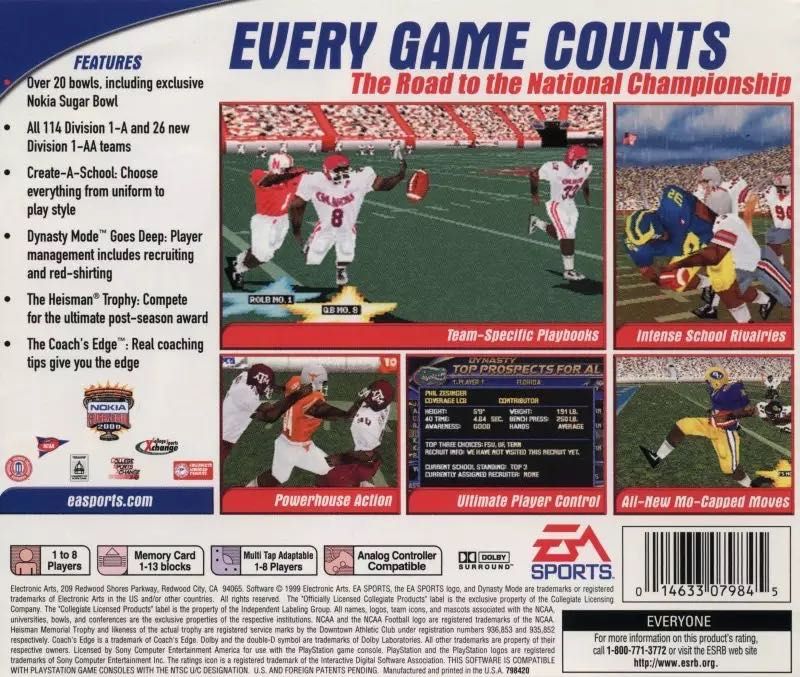 NCAA Football 2000 - Sony PlayStation (Electronic Arts/EA Games - 8) video game collectible [Barcode 014633079845] - Main Image 2