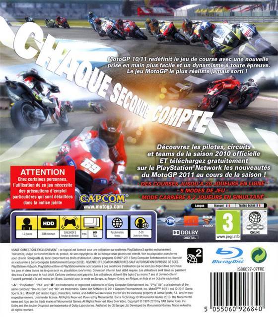 MotoGP 10/11 - Sony PlayStation 3 (PS3) (Capcom) video game collectible [Barcode 5055060926864] - Main Image 2