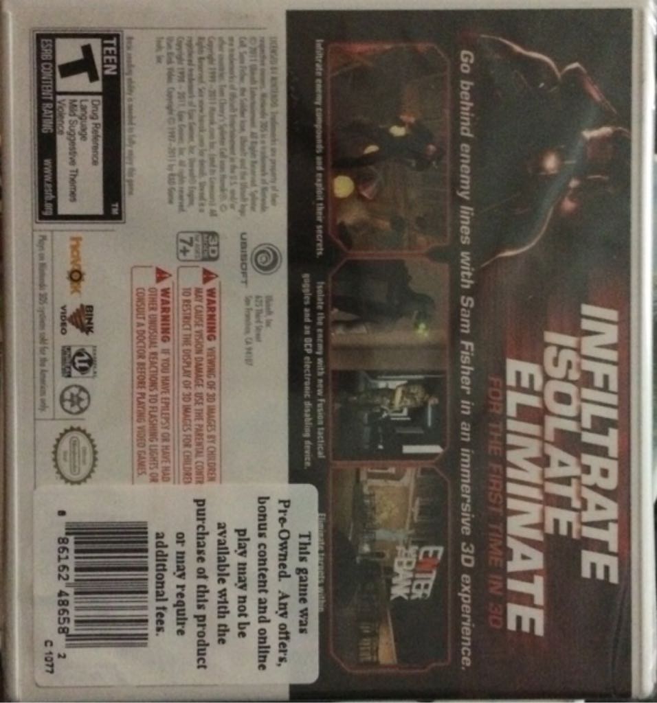 Tom Clancys Splinter Cell 3D - Nintendo 3DS (Ubisoft) video game collectible - Main Image 2
