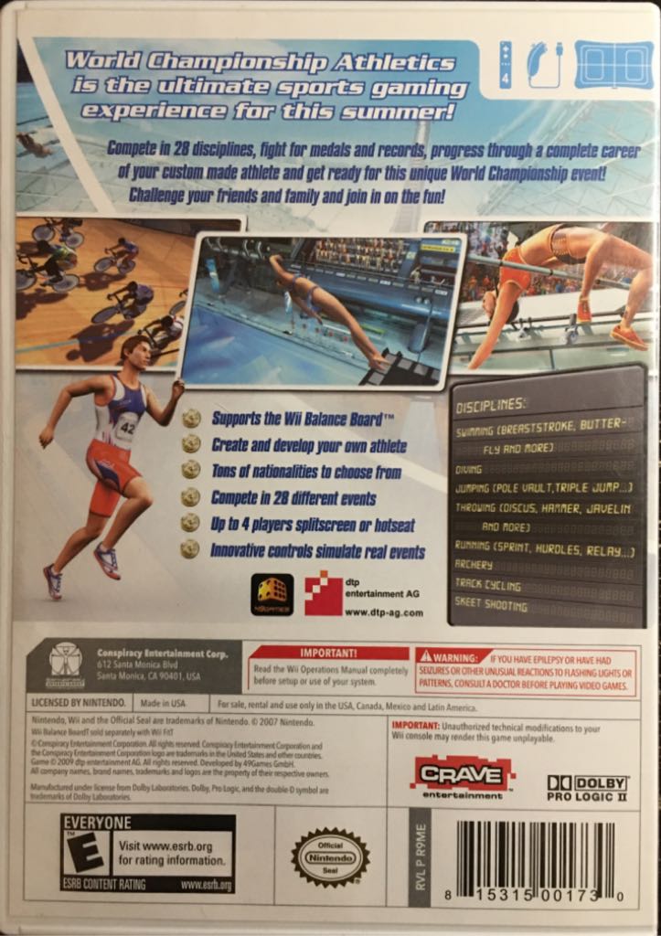 World Championship Athletics - Nintendo Wii (Nintendo) video game collectible [Barcode 815315001730] - Main Image 2