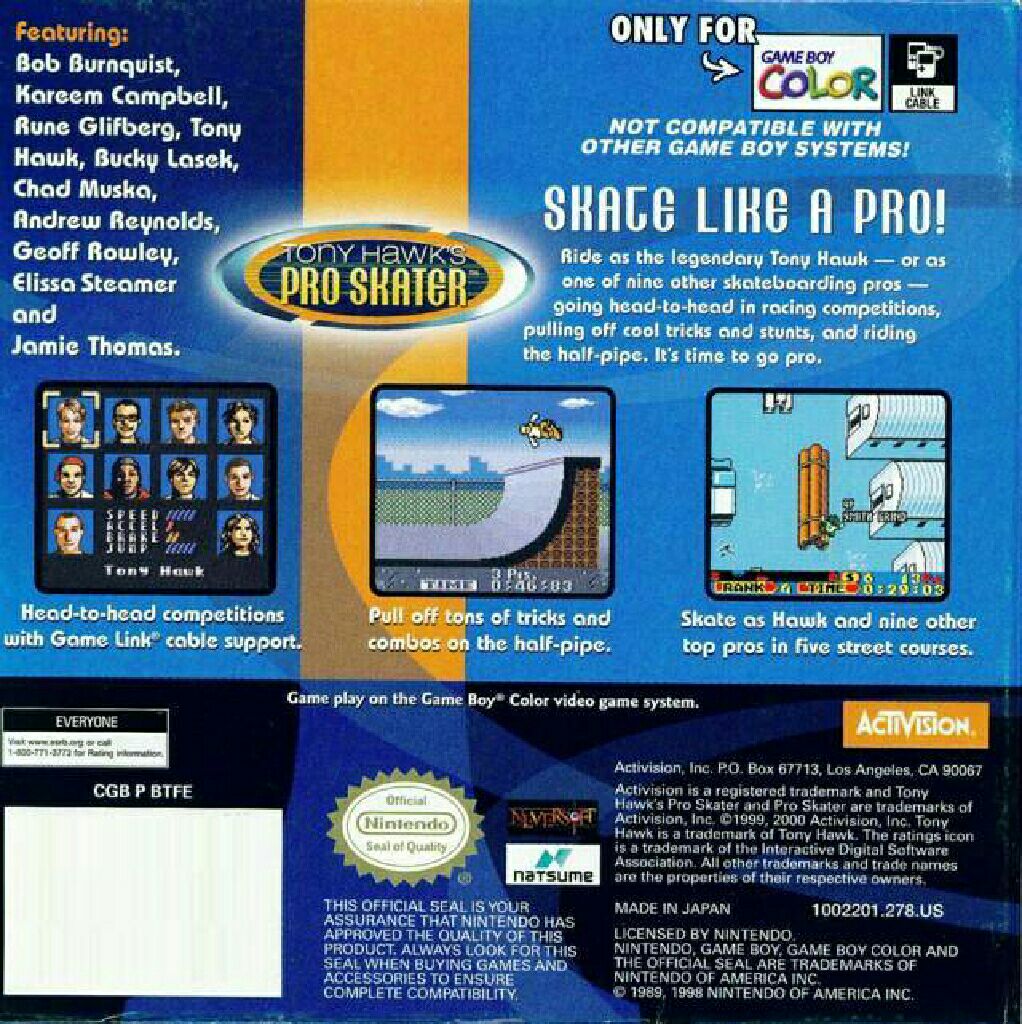 Tony Hawk’s Pro Skater - Nintendo Game Boy Color video game collectible - Main Image 2