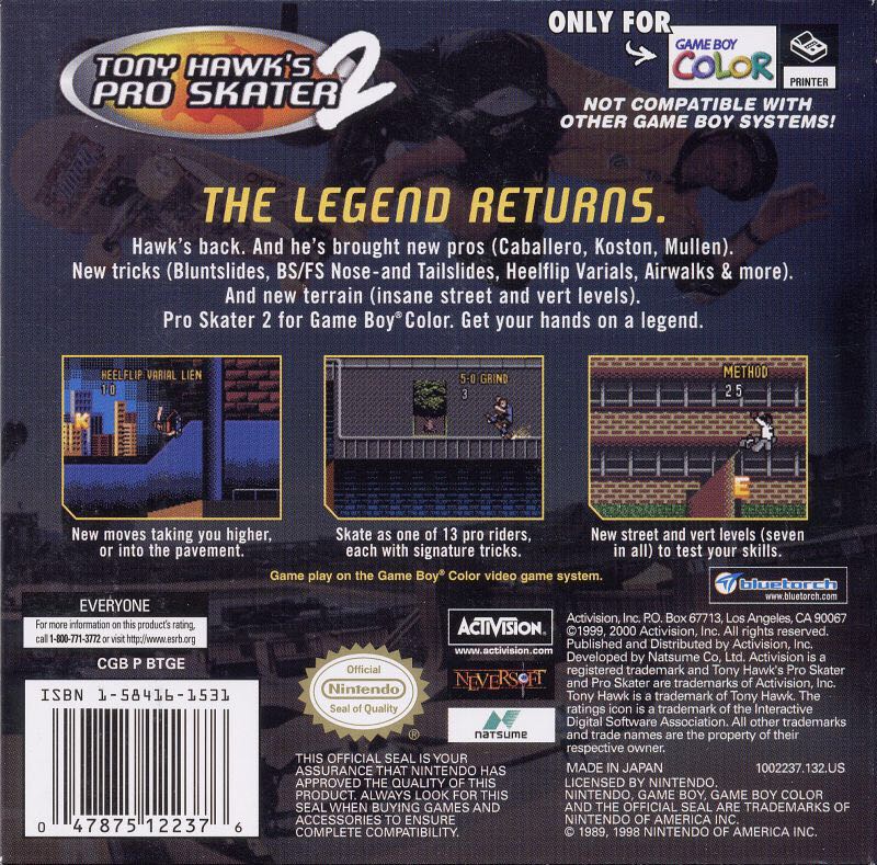 Tony Hawk’s Pro Skater 2 - Nintendo Game Boy Advance (GBA) (Activision - 1) video game collectible [Barcode 047875801998] - Main Image 2