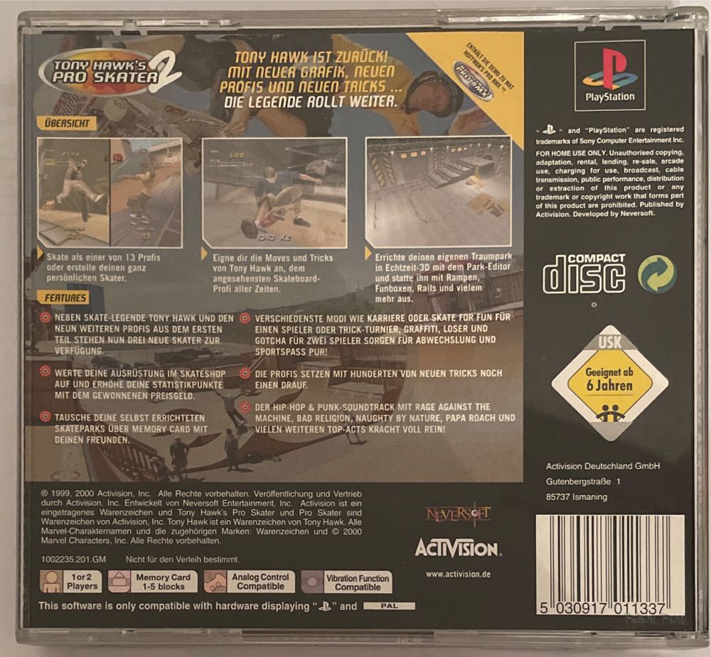 Tony Hawk’s Pro Skater 2 - Sony PlayStation (Neversoft - 2) video game collectible [Barcode 5030917011337] - Main Image 2