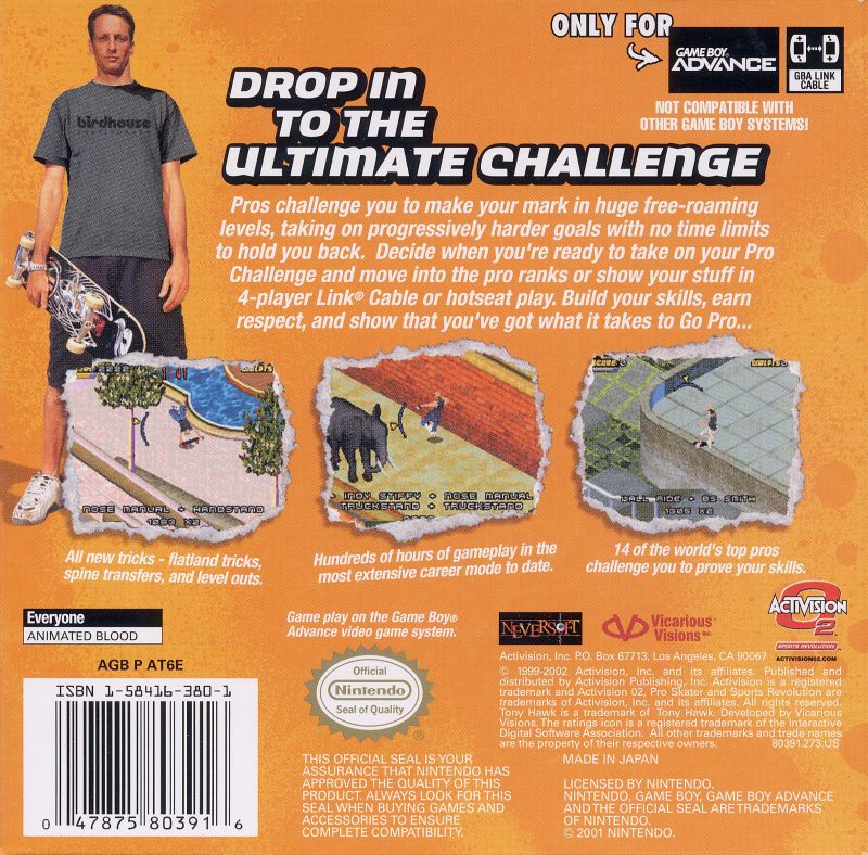 Tony Hawk’s Pro Skater 4 - Nintendo Game Boy Advance (GBA) (Activision - 3) video game collectible [Barcode 047875803916] - Main Image 2