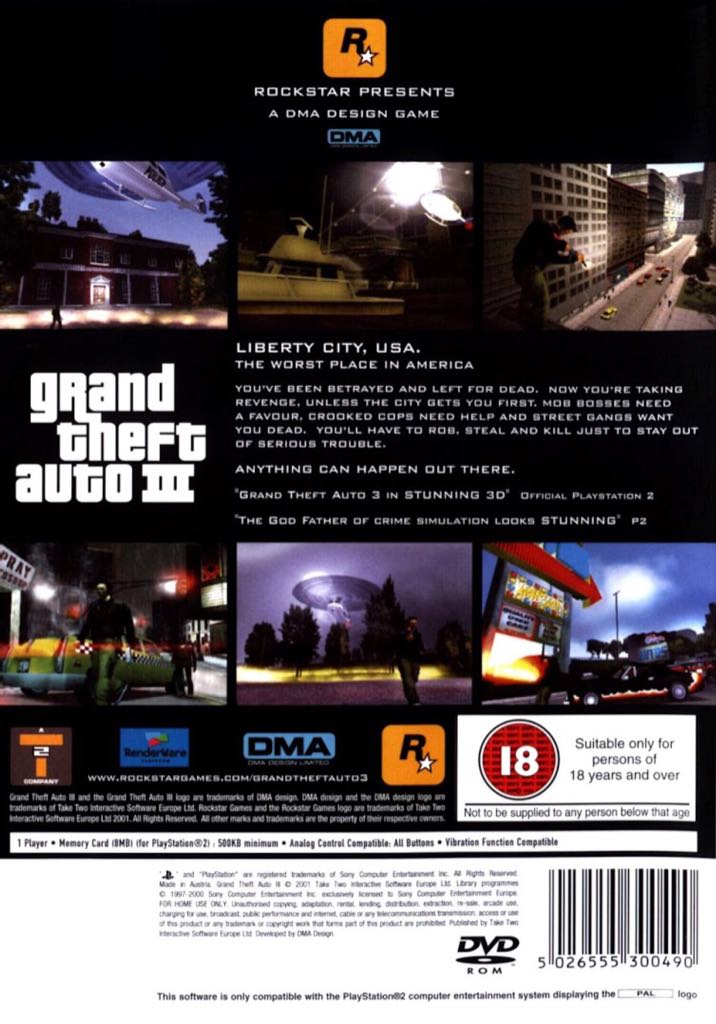 Grand Theft Auto III (2001) - Sony PlayStation 2 (PS2) (Rock Star Games) video game collectible [Barcode 5026555300520] - Main Image 2
