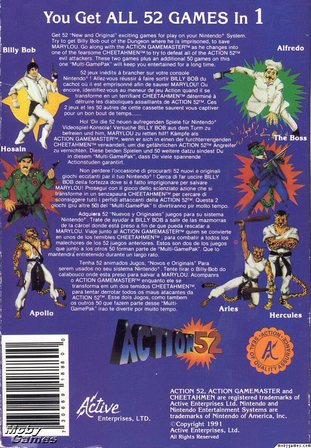 Action 52 - Nintendo Entertainment System (NES) (Active Enterprises) video game collectible [Barcode 730669188800] - Main Image 2