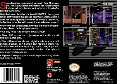 Wolfchild - Nintendo Super Nintendo Entertainment System (SNES) (Virgin Games - 1) video game collectible [Barcode 052145840072] - Main Image 2