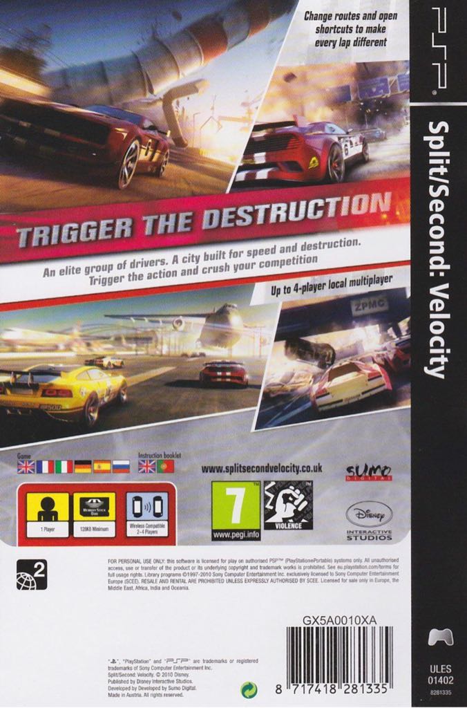 Split/Second Velocity - Sony PlayStation Portable (PSP) video game collectible [Barcode 8717418282172] - Main Image 2