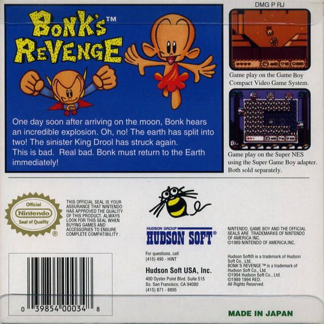 Bonk’s Revenge - Nintendo Game Boy (Hudson Soft) video game collectible - Main Image 2