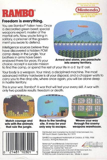 Rambo - Nintendo Entertainment System (NES) (Acclaim - 1) video game collectible [Barcode 021481103011] - Main Image 2